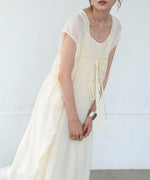 【S・Mサイズ展開】Ｖネックギャザーリボンワンピース