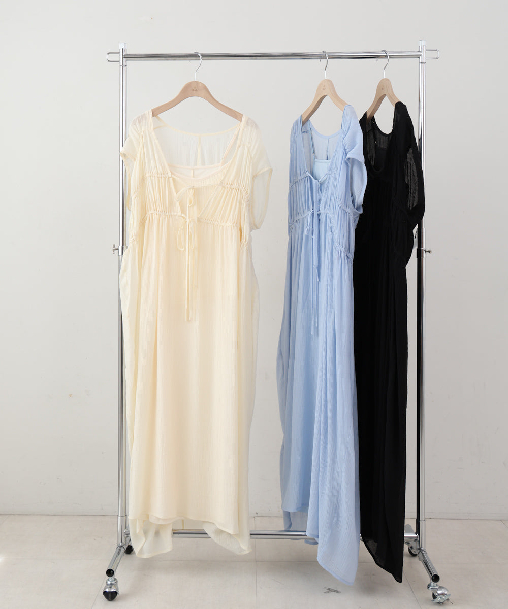 【S・Mサイズ展開】Ｖネックギャザーリボンワンピース