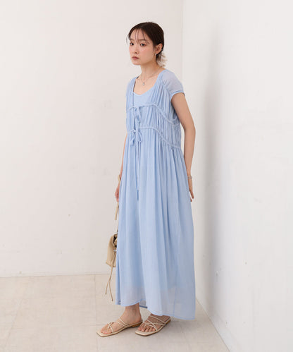 【S・Mサイズ展開】Ｖネックギャザーリボンワンピース