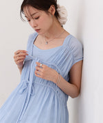 【S・Mサイズ展開】Ｖネックギャザーリボンワンピース