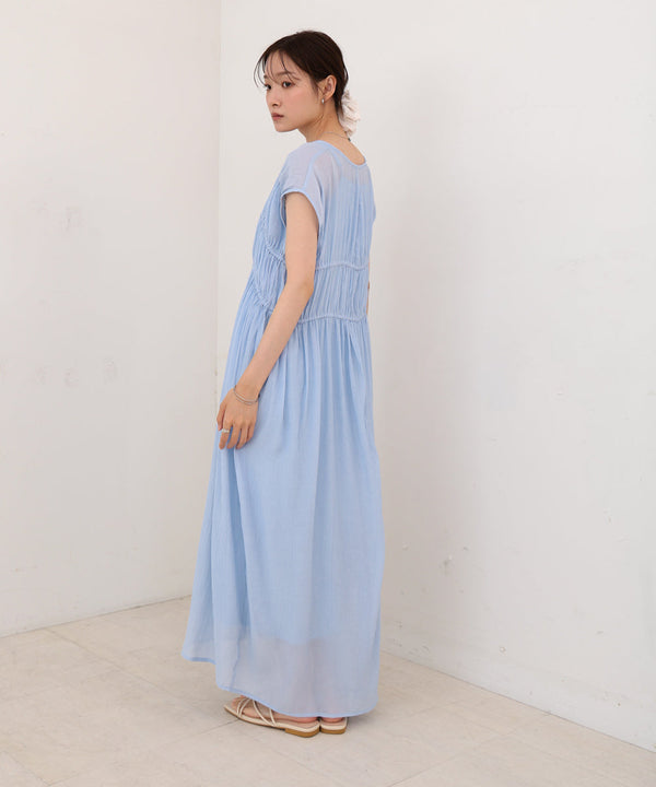 【S・Mサイズ展開】Ｖネックギャザーリボンワンピース