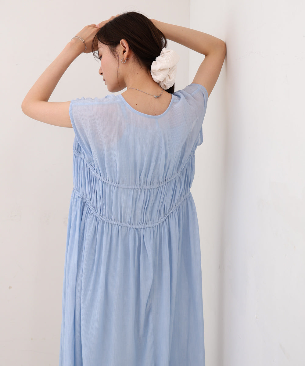 【S・Mサイズ展開】Ｖネックギャザーリボンワンピース