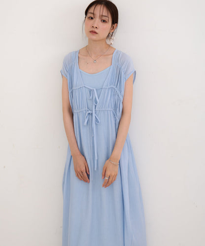 【S・Mサイズ展開】Ｖネックギャザーリボンワンピース