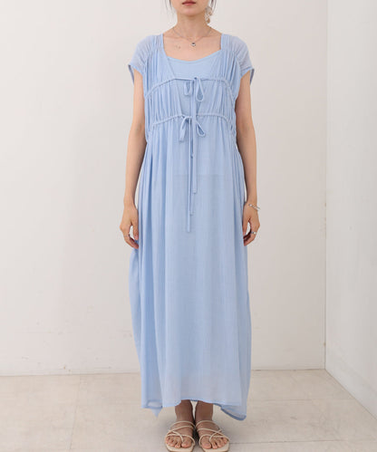 【S・Mサイズ展開】Ｖネックギャザーリボンワンピース