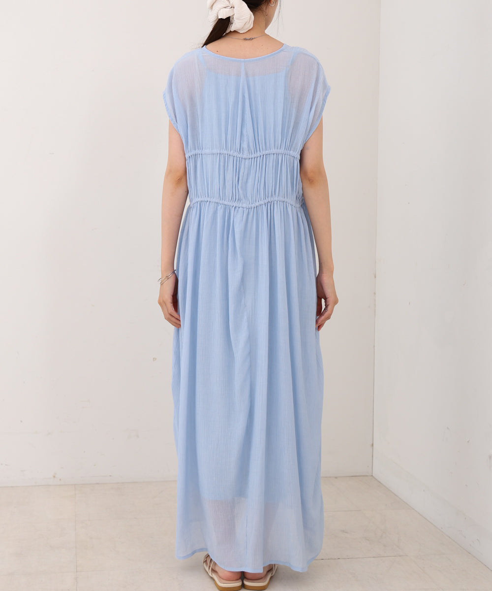 【S・Mサイズ展開】Ｖネックギャザーリボンワンピース