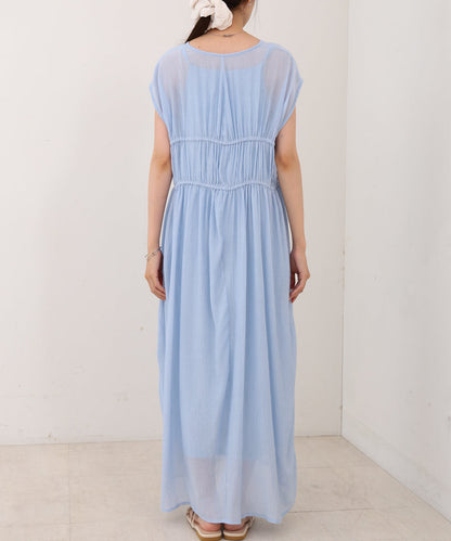 【S・Mサイズ展開】Ｖネックギャザーリボンワンピース