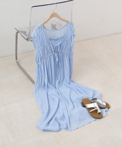 【S・Mサイズ展開】Ｖネックギャザーリボンワンピース