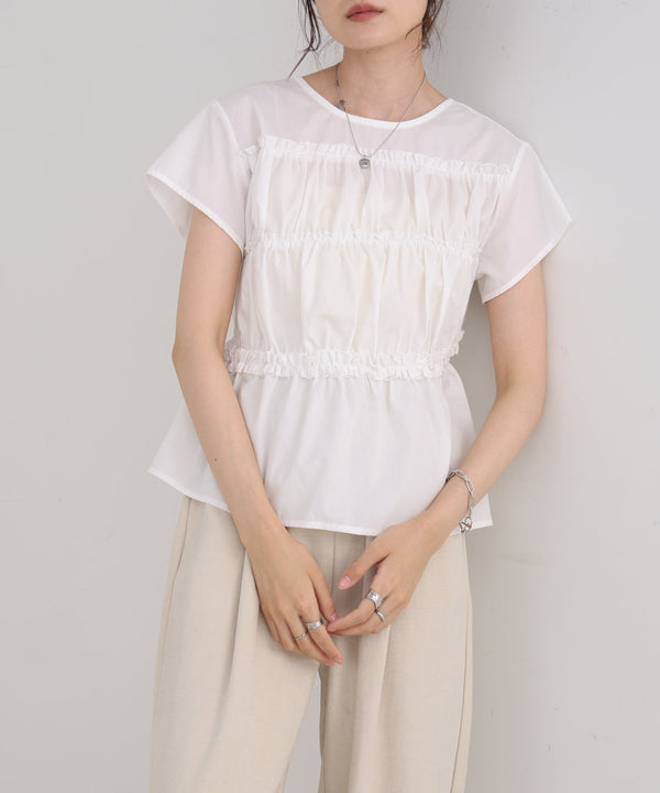 フレンチスリーブギャザーフリルブラウス