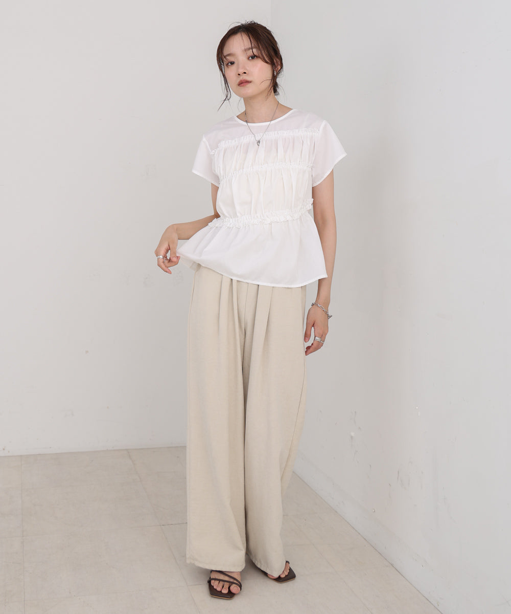 フレンチスリーブギャザーフリルブラウス