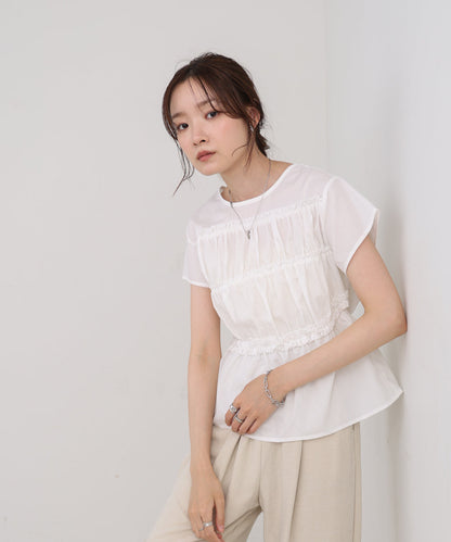 フレンチスリーブギャザーフリルブラウス