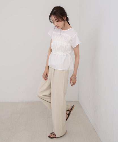 フレンチスリーブギャザーフリルブラウス