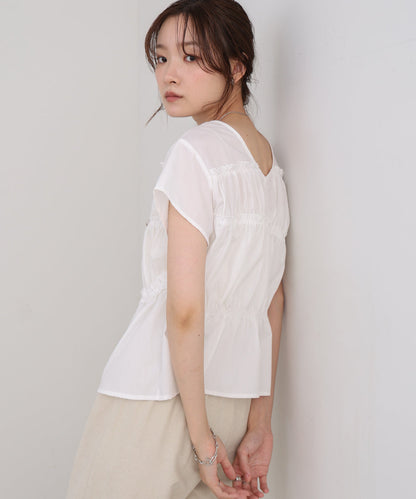 フレンチスリーブギャザーフリルブラウス