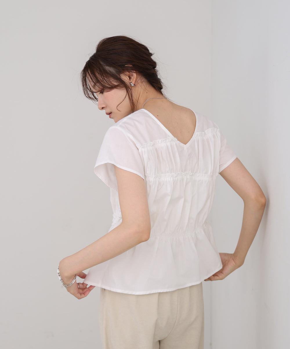 フレンチスリーブギャザーフリルブラウス