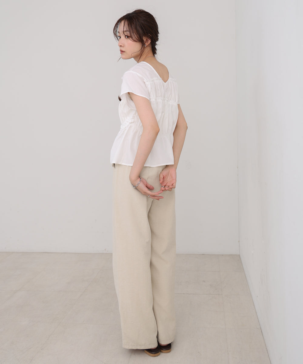 フレンチスリーブギャザーフリルブラウス