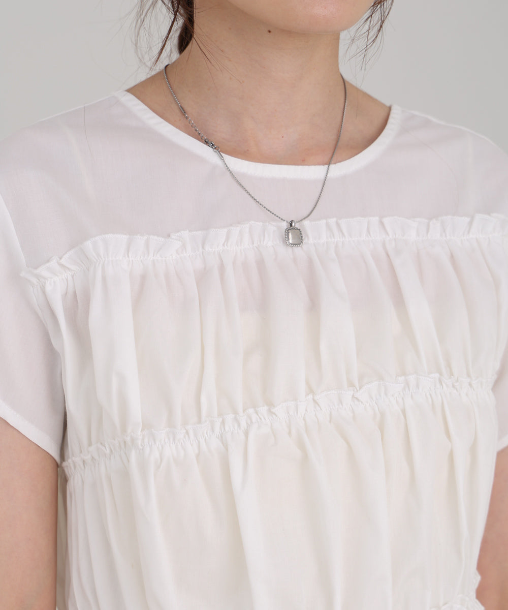 フレンチスリーブギャザーフリルブラウス