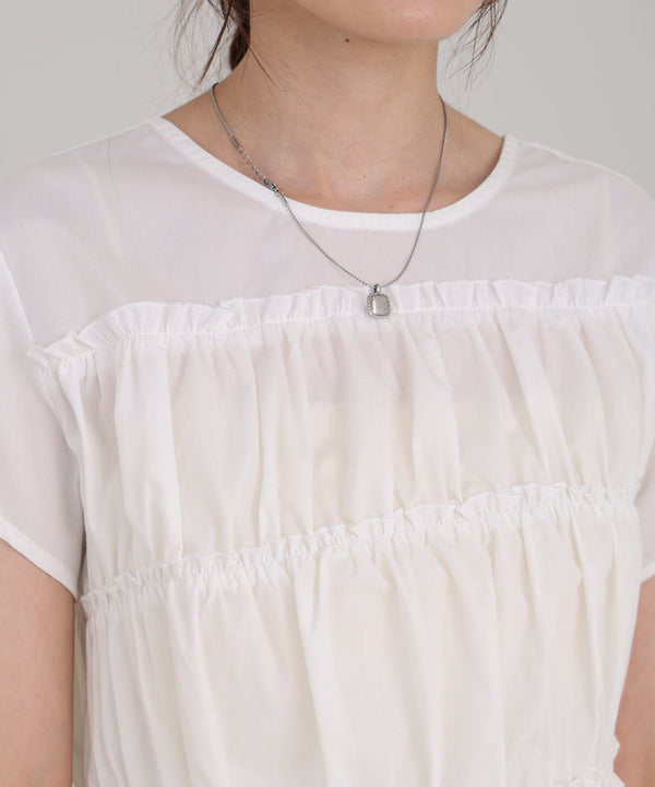 フレンチスリーブギャザーフリルブラウス