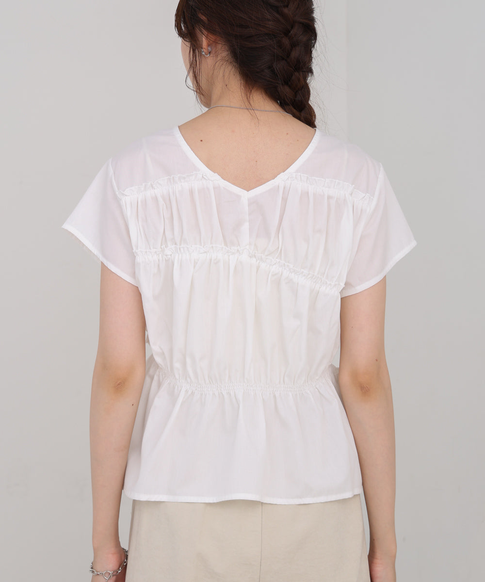 フレンチスリーブギャザーフリルブラウス