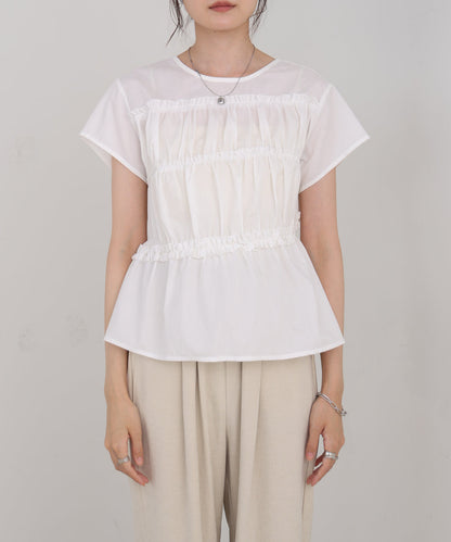 フレンチスリーブギャザーフリルブラウス