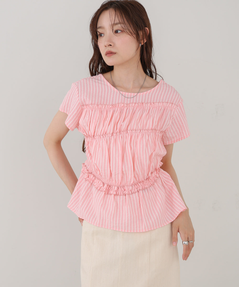 フレンチスリーブギャザーフリルブラウス