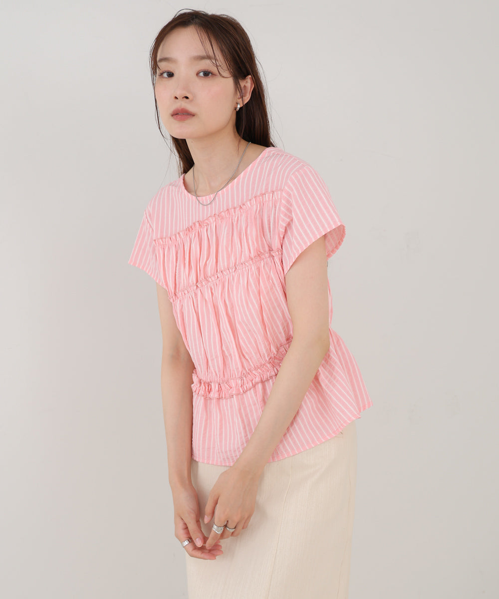 フレンチスリーブギャザーフリルブラウス