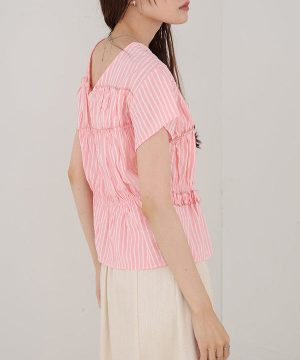 フレンチスリーブギャザーフリルブラウス