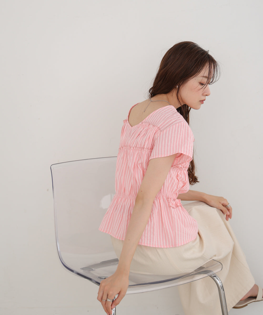 フレンチスリーブギャザーフリルブラウス