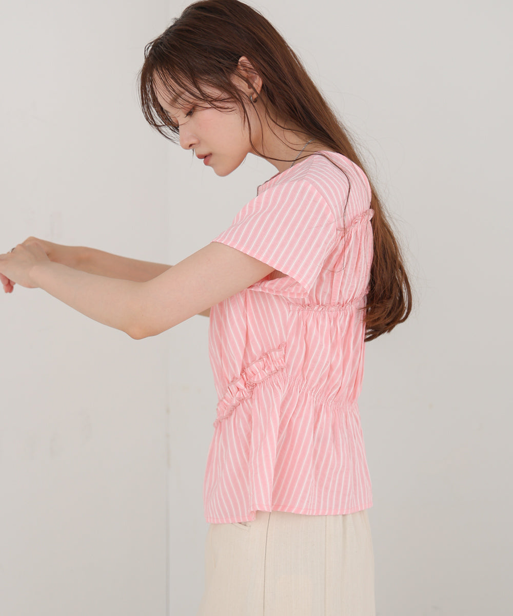 フレンチスリーブギャザーフリルブラウス