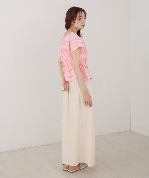 フレンチスリーブギャザーフリルブラウス