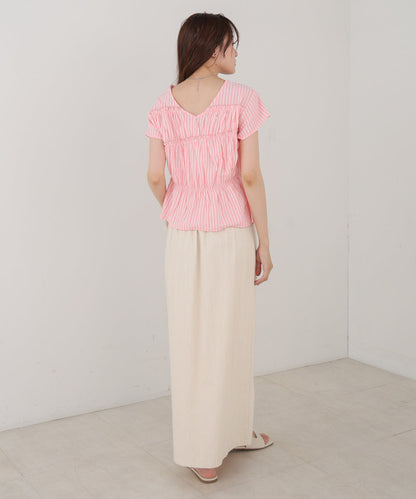 フレンチスリーブギャザーフリルブラウス