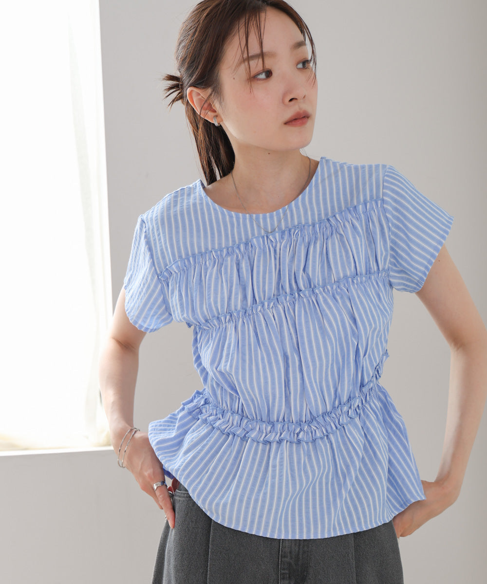 フレンチスリーブギャザーフリルブラウス