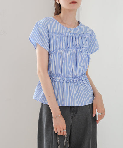 フレンチスリーブギャザーフリルブラウス