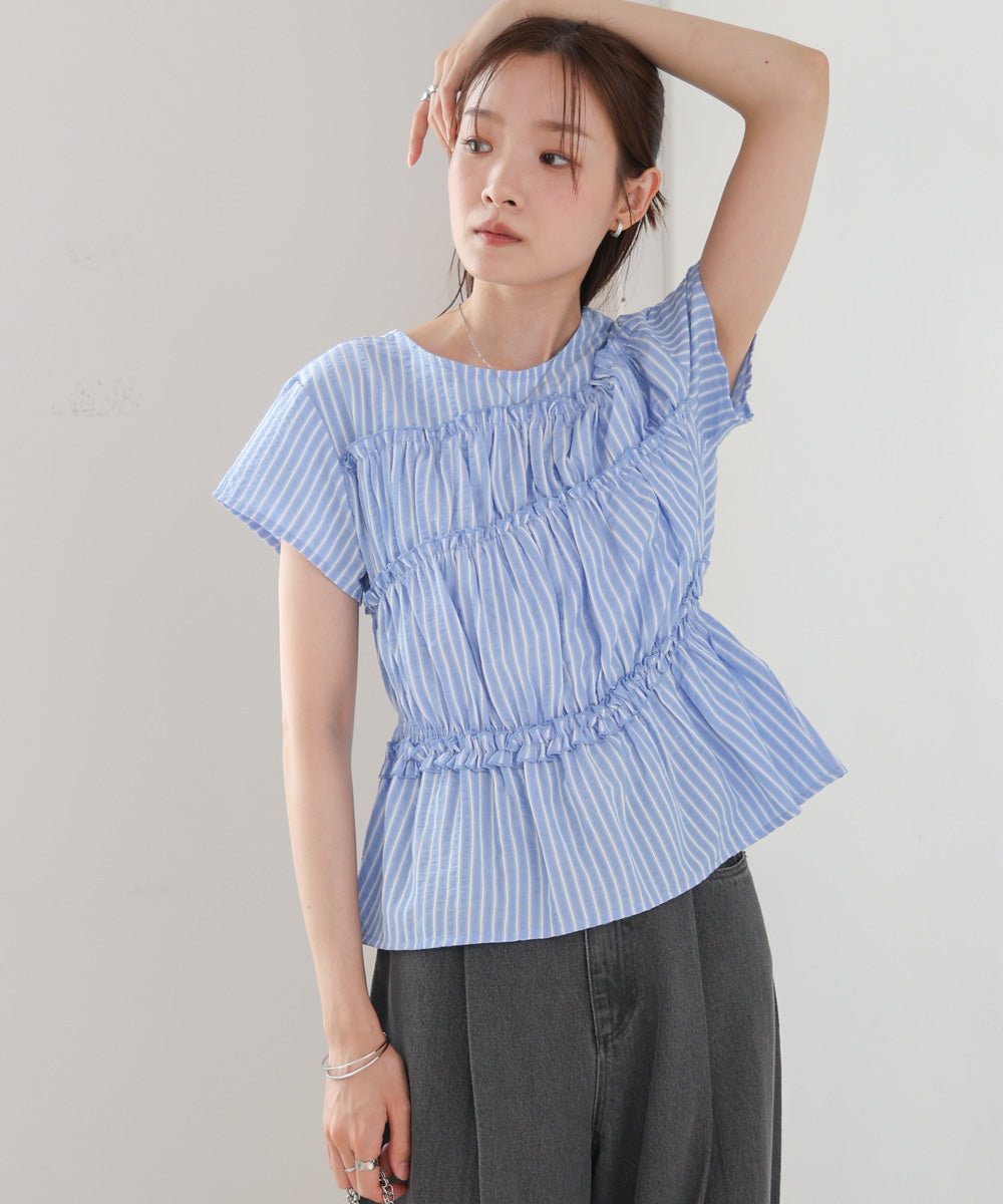 フレンチスリーブギャザーフリルブラウス