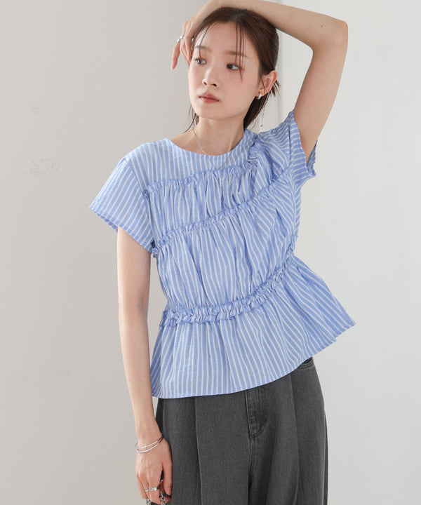 フレンチスリーブギャザーフリルブラウス