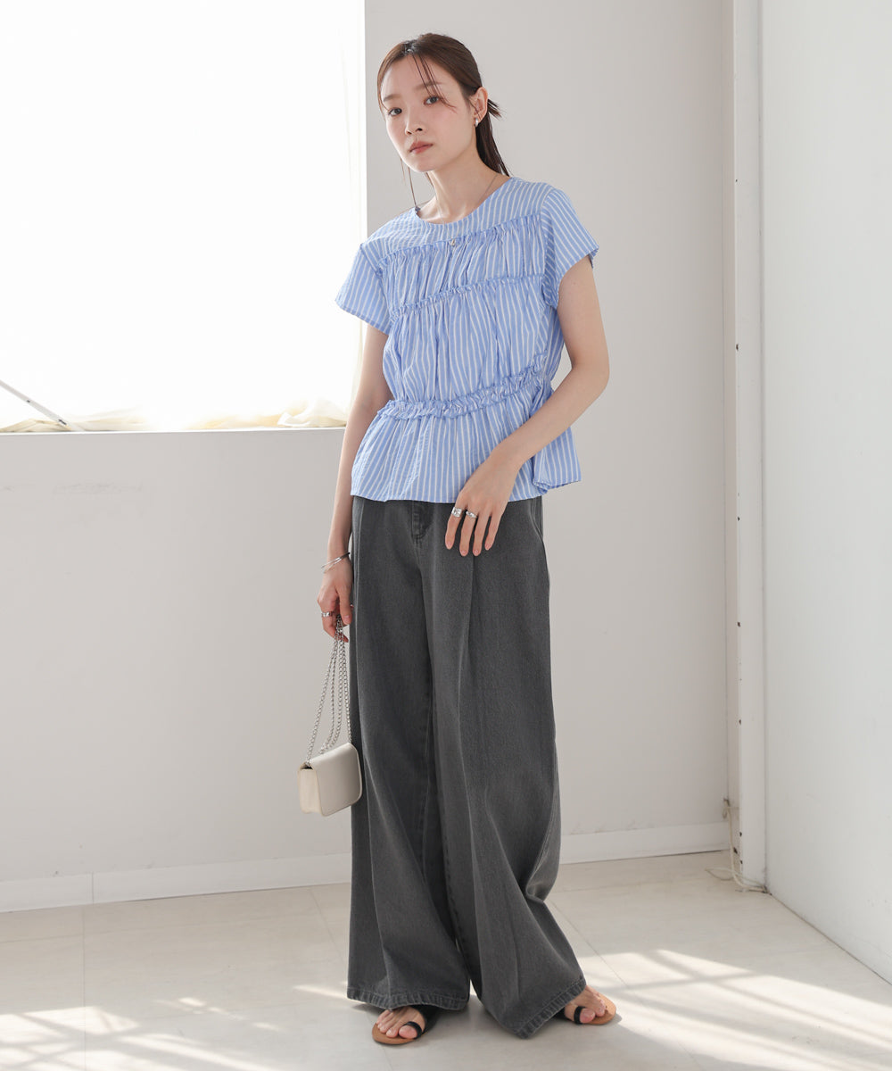 フレンチスリーブギャザーフリルブラウス