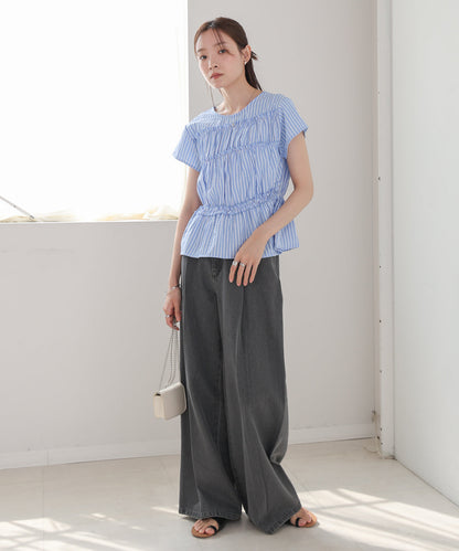 フレンチスリーブギャザーフリルブラウス