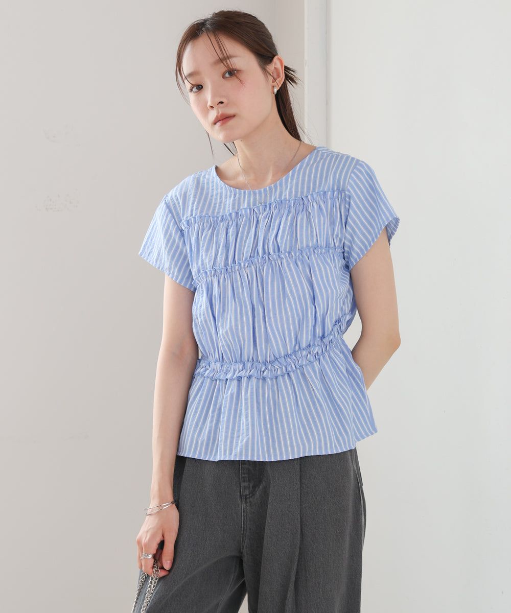 フレンチスリーブギャザーフリルブラウス