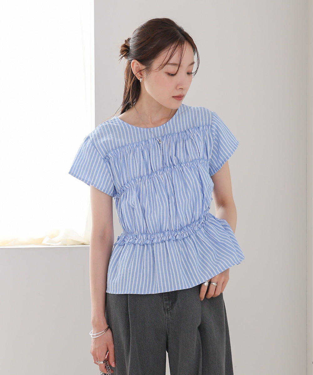 フレンチスリーブギャザーフリルブラウス