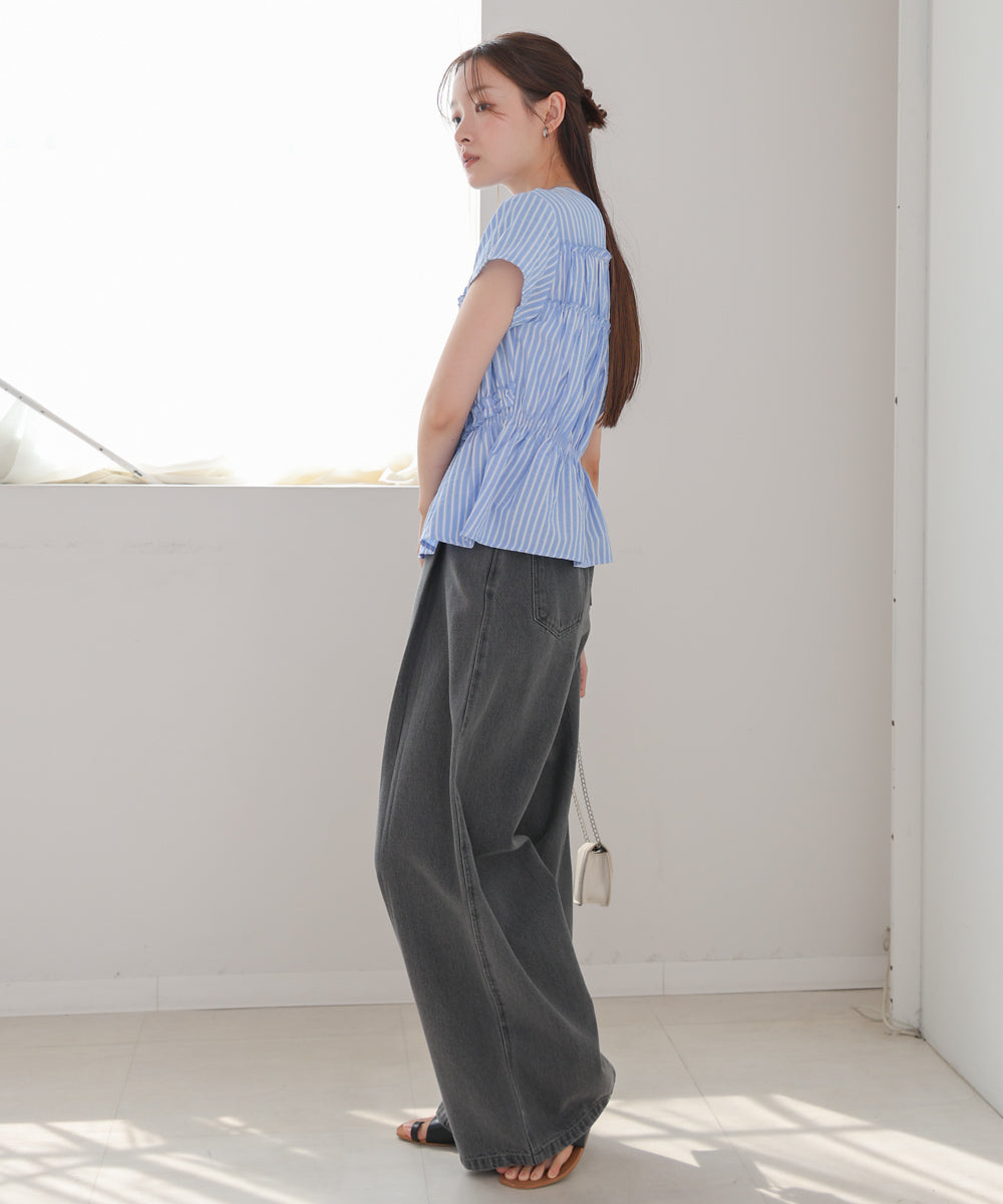 フレンチスリーブギャザーフリルブラウス