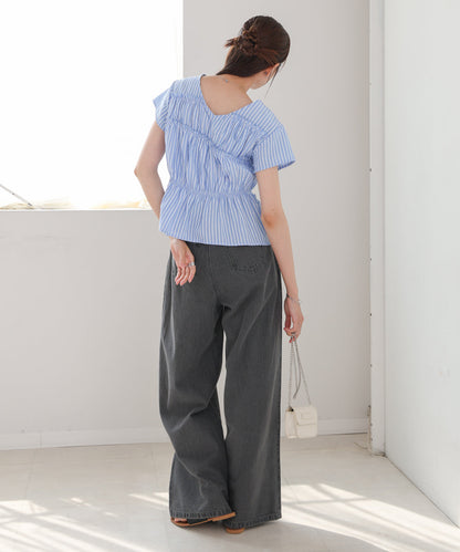 フレンチスリーブギャザーフリルブラウス