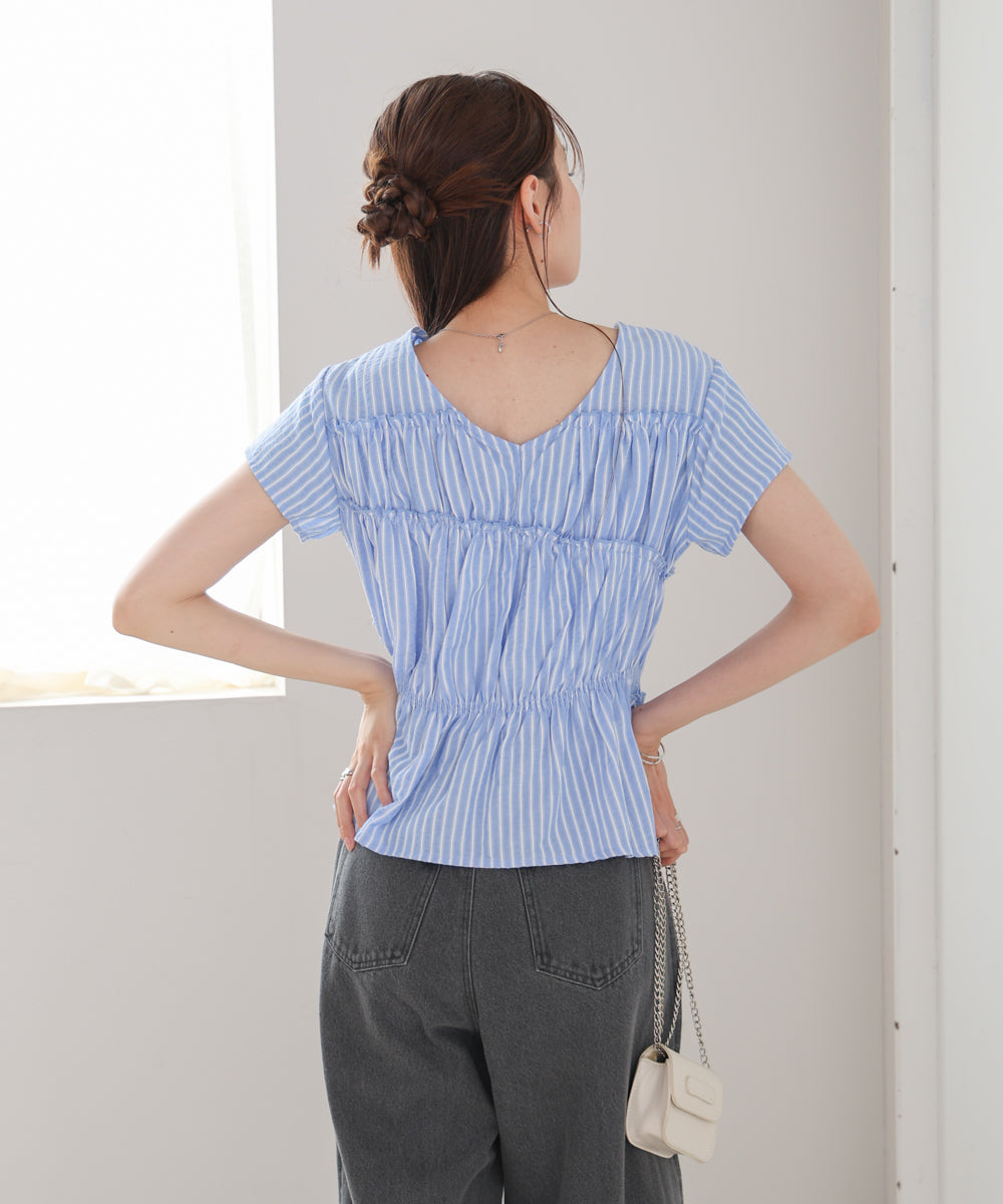 フレンチスリーブギャザーフリルブラウス