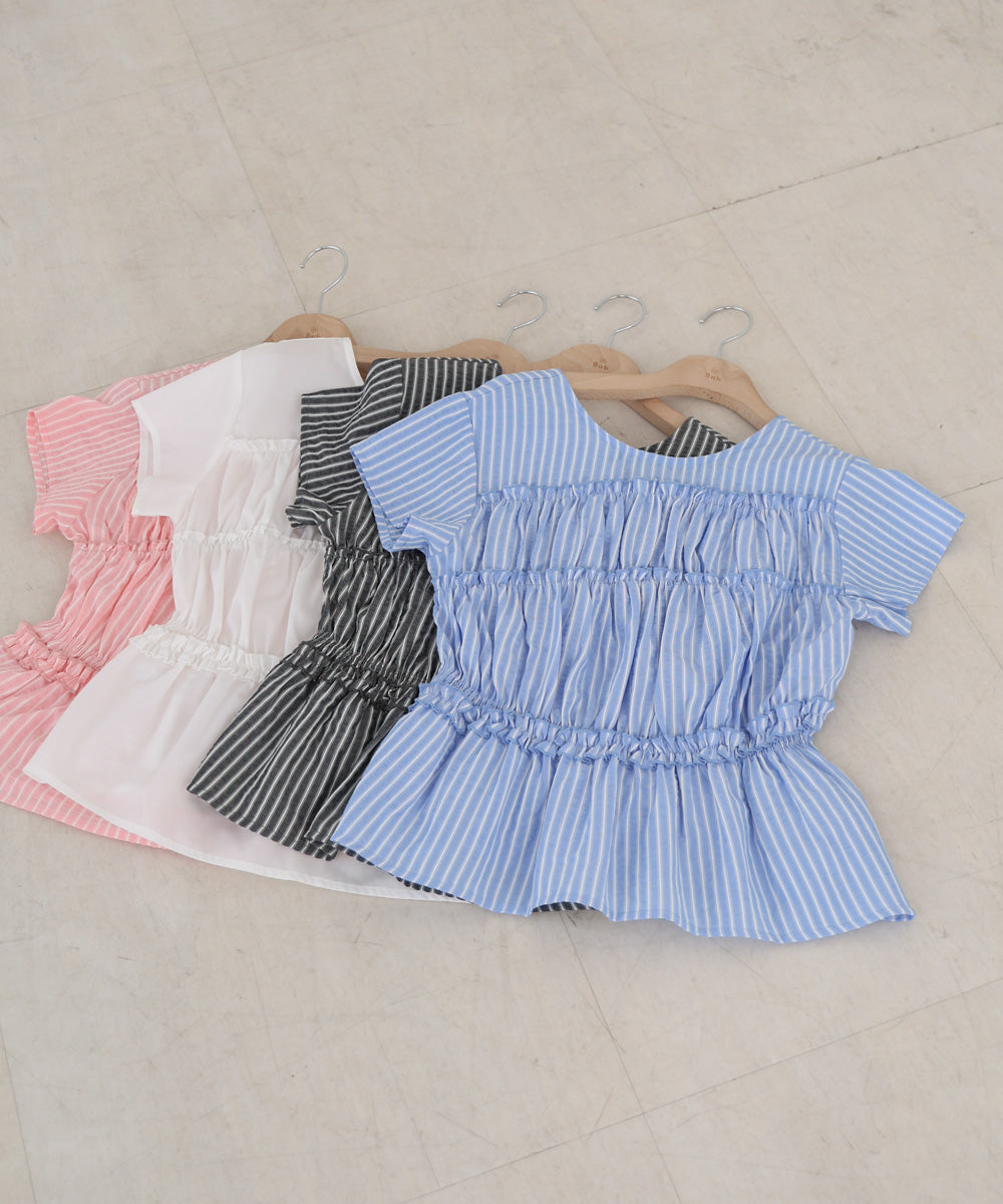 フレンチスリーブギャザーフリルブラウス