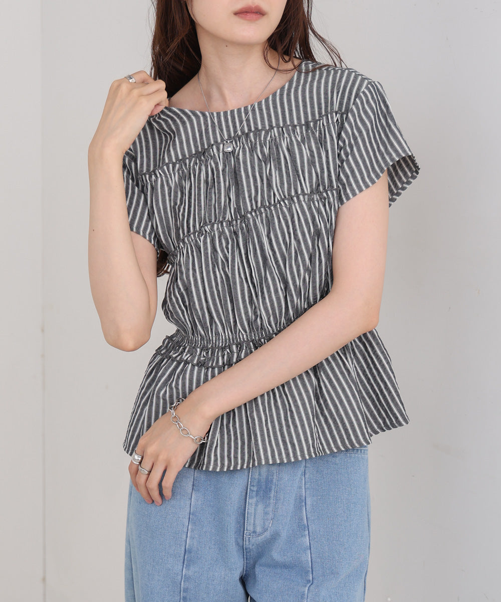 フレンチスリーブギャザーフリルブラウス