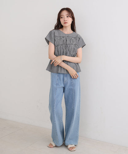 フレンチスリーブギャザーフリルブラウス