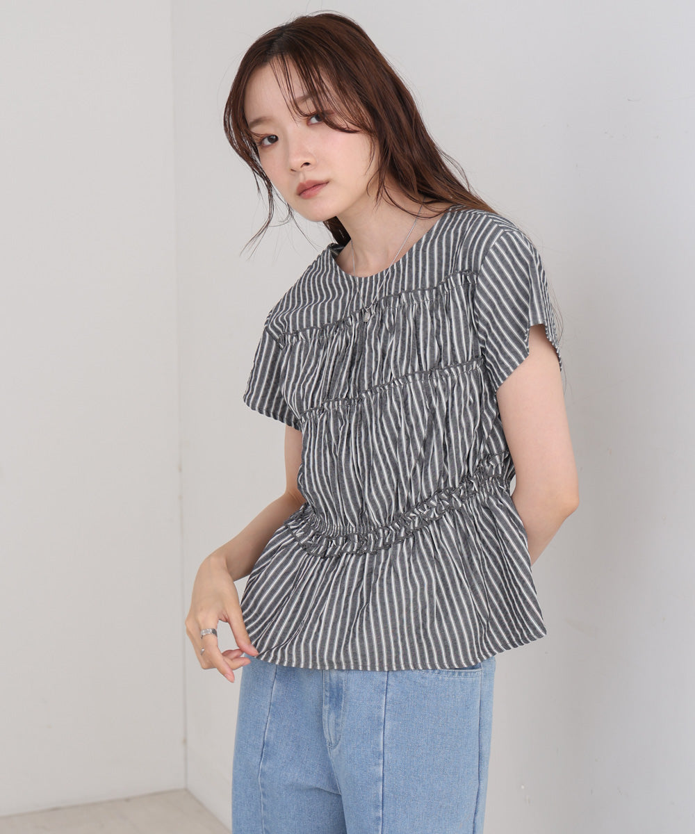 フレンチスリーブギャザーフリルブラウス