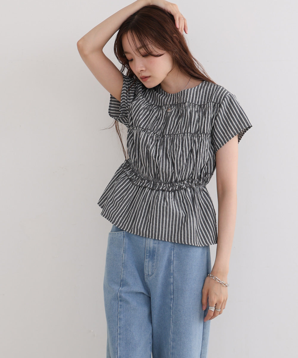 フレンチスリーブギャザーフリルブラウス