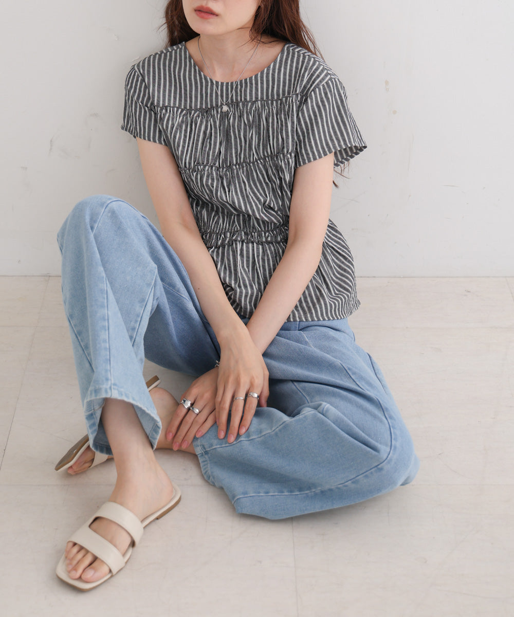 フレンチスリーブギャザーフリルブラウス