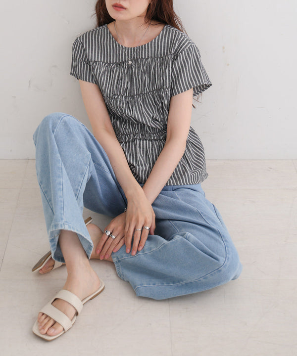 フレンチスリーブギャザーフリルブラウス