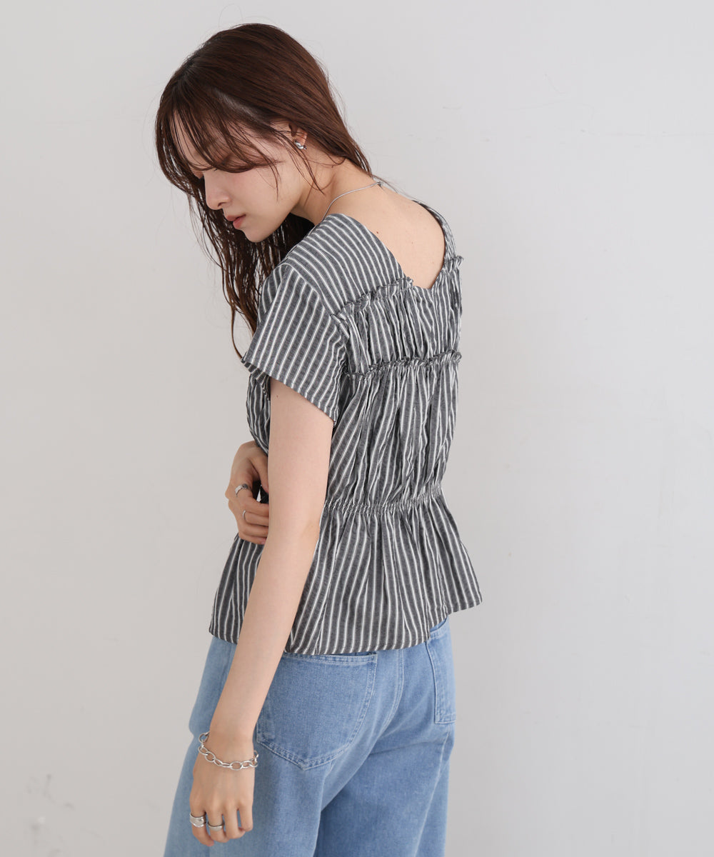 フレンチスリーブギャザーフリルブラウス