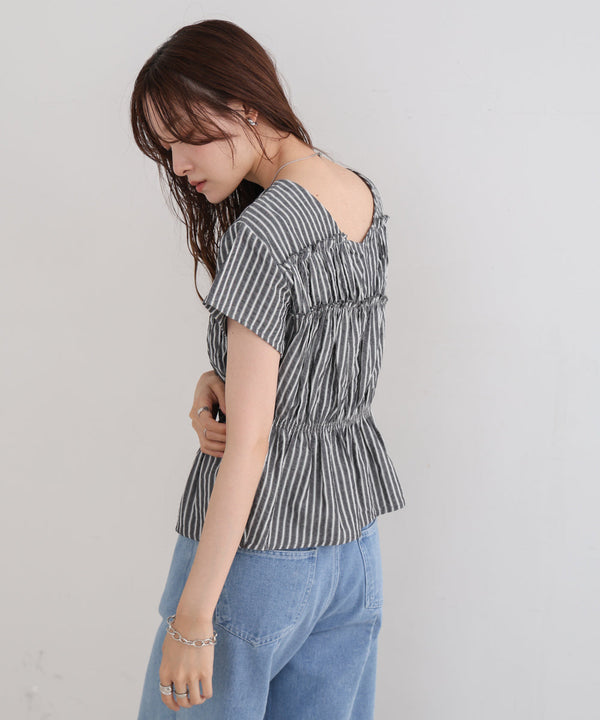 フレンチスリーブギャザーフリルブラウス