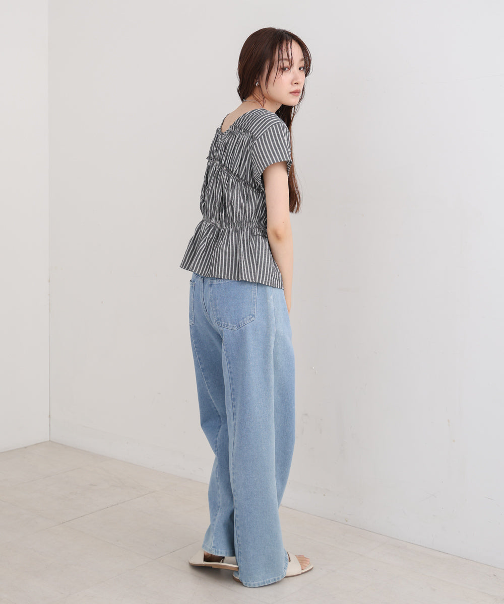 フレンチスリーブギャザーフリルブラウス